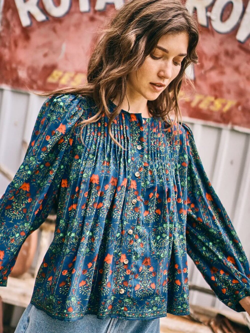 HUNTER BELL Daphne Top Blouse Midnight Garden Size M Floral Boho